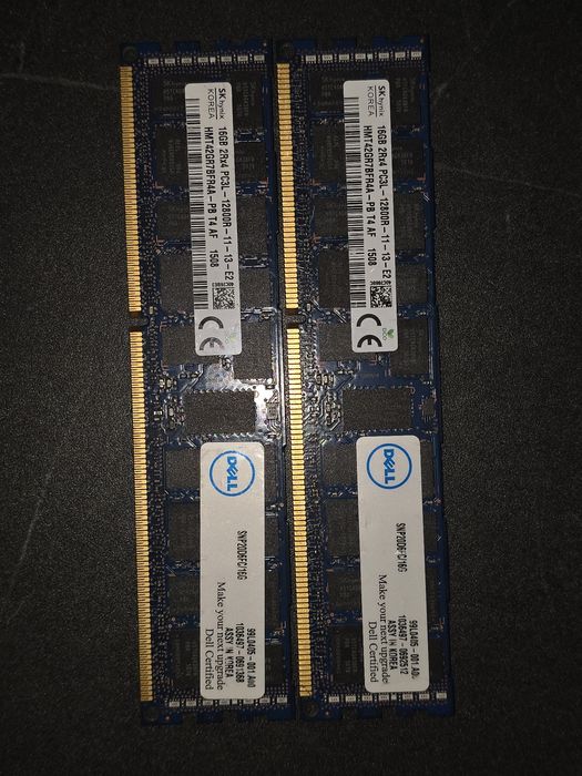 Серверная ОЗУ 32GB (2x16GB) SK Hynix DDR3L 1600MHz ECC Reg (Dell Certified)
