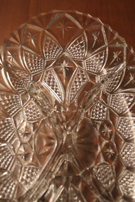 Travessa de aperitivos de cristal vintage, anos 80,com 4 divisórias,