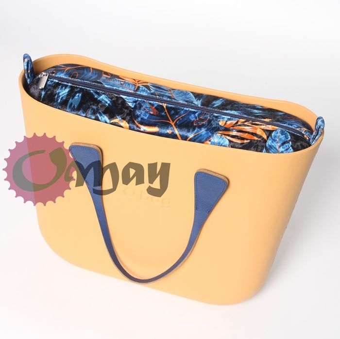 Granatowy organizer do OBAG STANDARD welur liście niebieskie OMAY