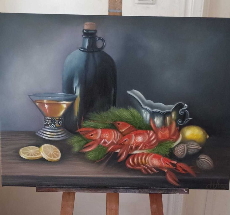 Картина Натюрморд з раками .Олійні фарби.
