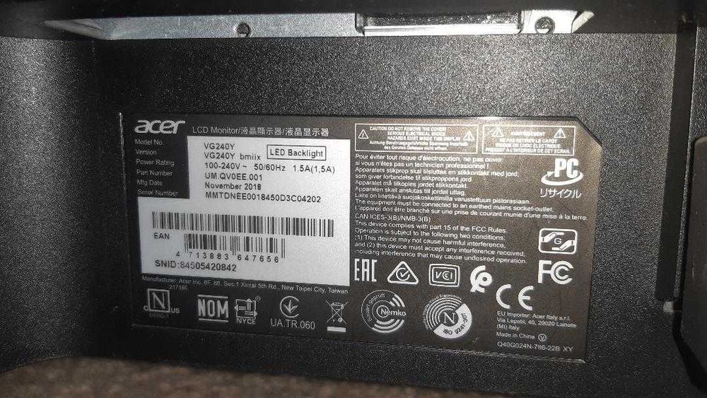 Монітор  Acer Nitro VG240 Y  23,8 " Full HD