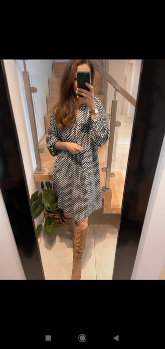 Lux sukienka Kaffe premium XL 42 L 40 szerokie rękawy grafitowa turkus