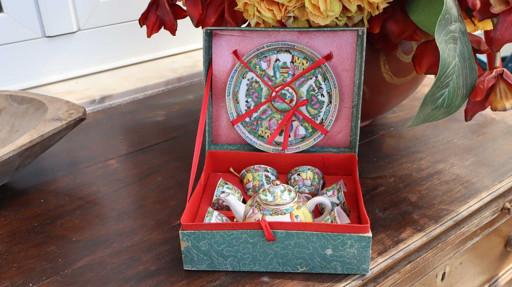 Serviço de chá chinês em miniatura decoração Mandarim