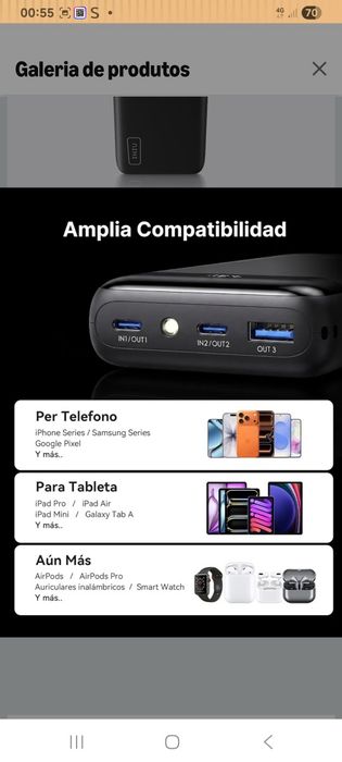 Mini Powerbank INIU,  20.000mAh, para telemóvel e portátil.