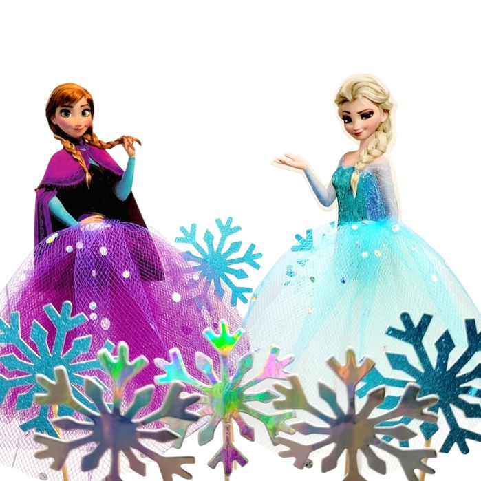 Topper Elsa Anna, Świeczka Cyfra 4, Balony 5szt.  Płatki Śniegu