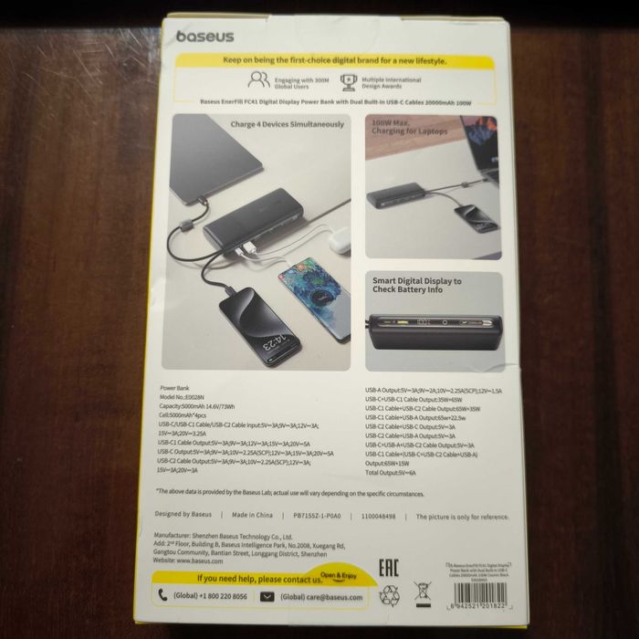 НОВЫЙ Power Bank Baseus 20000 мАч 100 Вт для зарядки ноутбука телефона