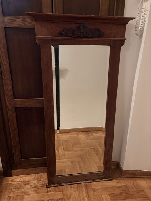 Stare drewniane lustro ścienne / vintage – 54x130 cm