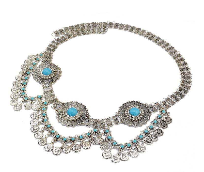 Pasek srebrny boho bohemian hippie