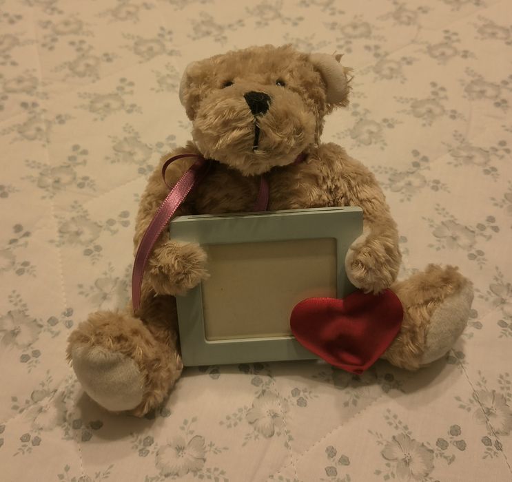 Urso de pelúcia porta foto c/ música