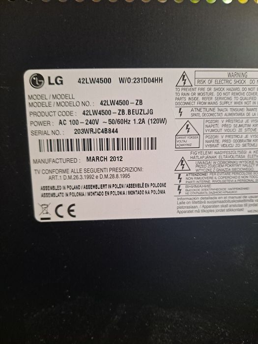 TV LG 42LW4500-ZB uszkodzony