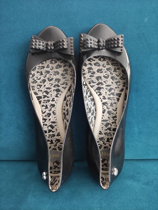 Baleriny Melissa czarne kokardki panterka rozmiar 38