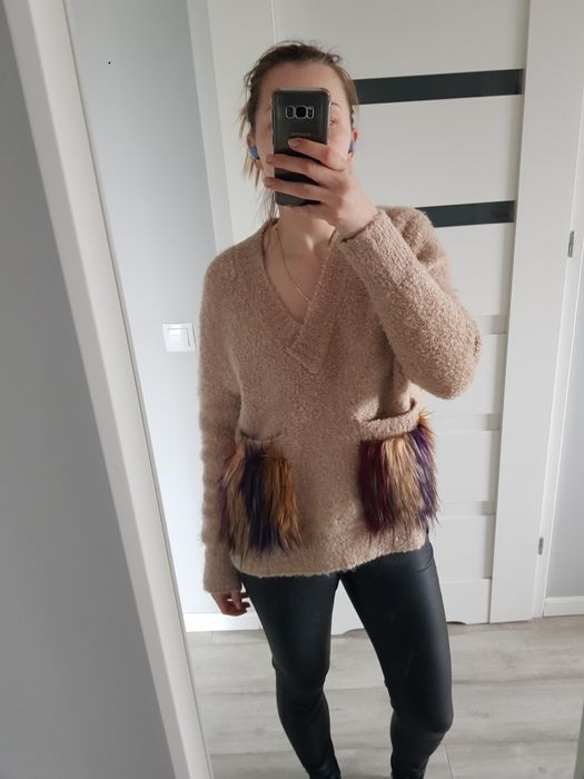 Sweter sweterek ZARA futro oversize wełna moher rozmiar M