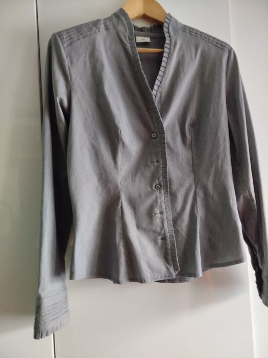 Szara w kratkę elegancja bluzka taliowana Salko M 38