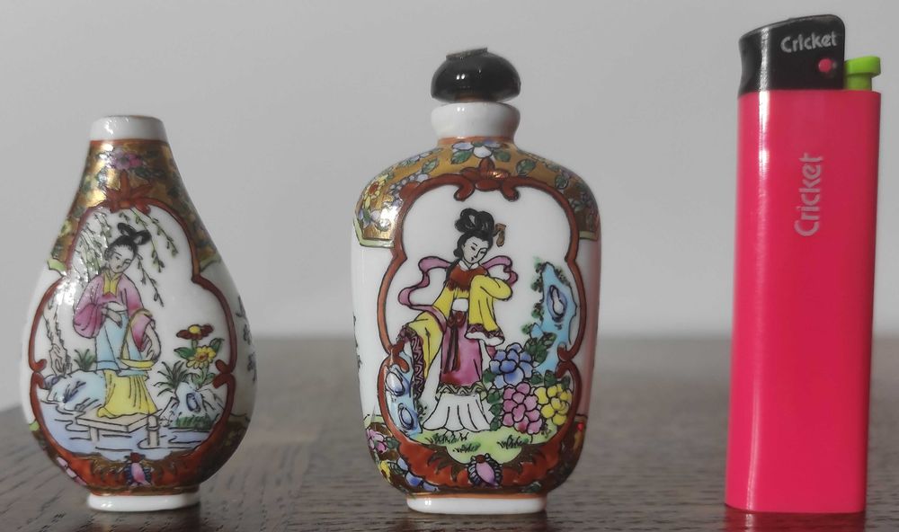 Famille Rose 2 sztuki chińska tabakiera porcelanowa tabakierka z porcelany buteleczka na tabakę chińska porcelana Chiny vintage  gejsza geisha geiko