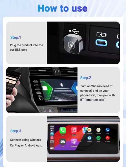 Adaptador Android Auto Wireless (Sem Fios) – Novo/Selado