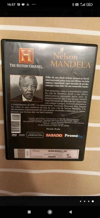 DVD Canal História Biografia Gandhi Mandela
- Gandhi
- Mandela 

1 DVD