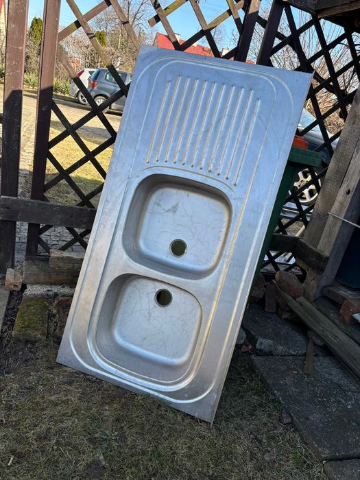 Zlew dwu-komorowy z półką, nie używany (Garażowany)