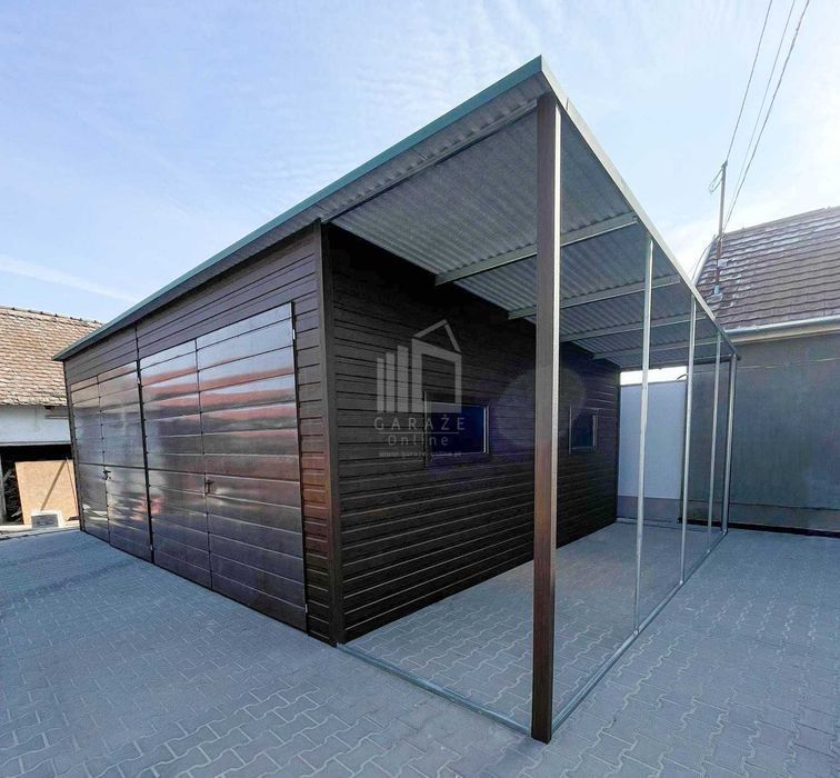 Garaż Blaszany 7X6M + Wiata 1,6M 2X Brama 2X Okno Dach Spad  Id936