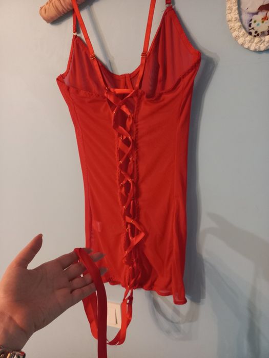 Еротична комбінація сітка сукня червона зі шнурівкою л