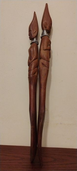 Rzeźbione sztućce afrykańskie kpl 30 cm drewno