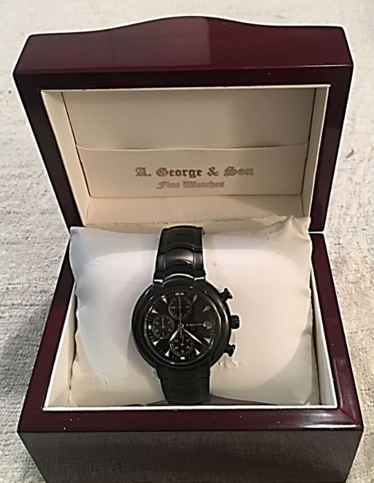 Relógio George & Sons cronógrafo em alumínio preto novo com caixa