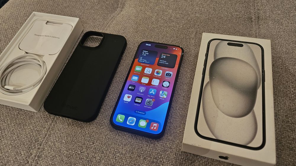 iPhone 15 Plus e 15 256GB, 128GB. Troca/retoma. Fatura, garantia, capa