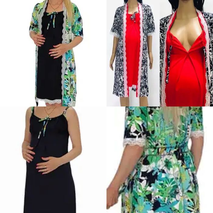 Для вагітних халат з сорочкою на зав'язках  44-62