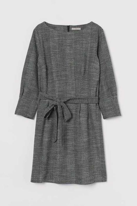 Szara sukienka H&M w kratę wiązana mini34 36