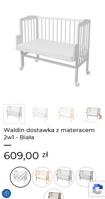 Waldin dostawka łóżeczko z materacem 2w1 - Biała