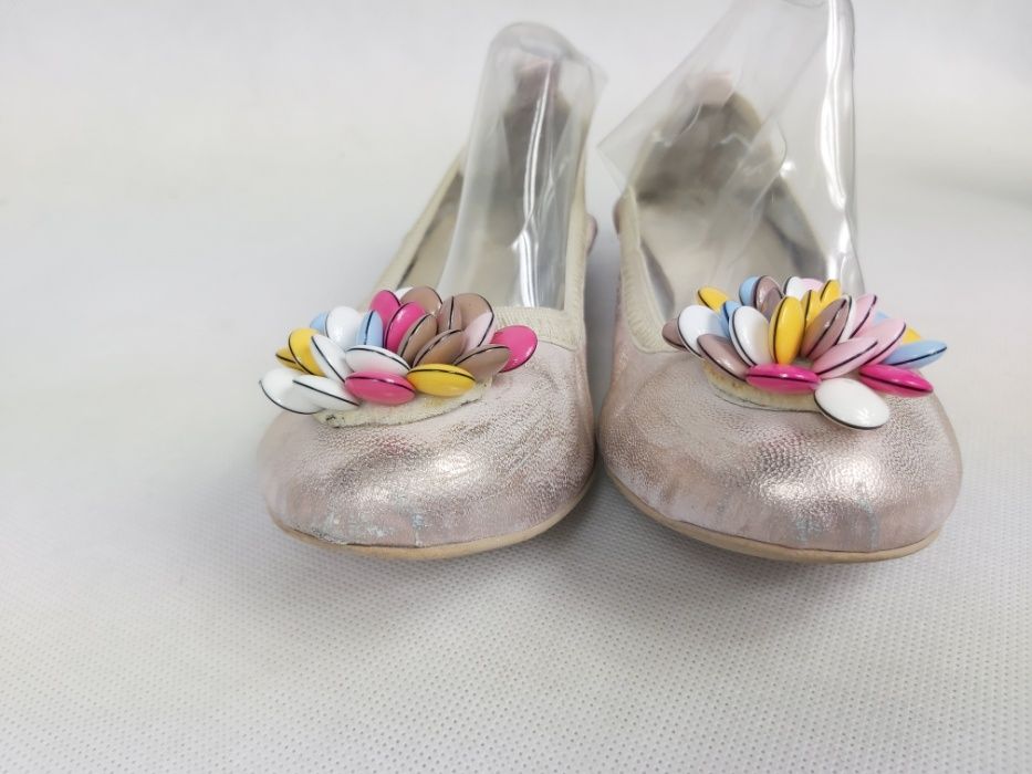 Skórzane balerinki R.POLAŃSKI różowe przecierane 37 półbuty baletki