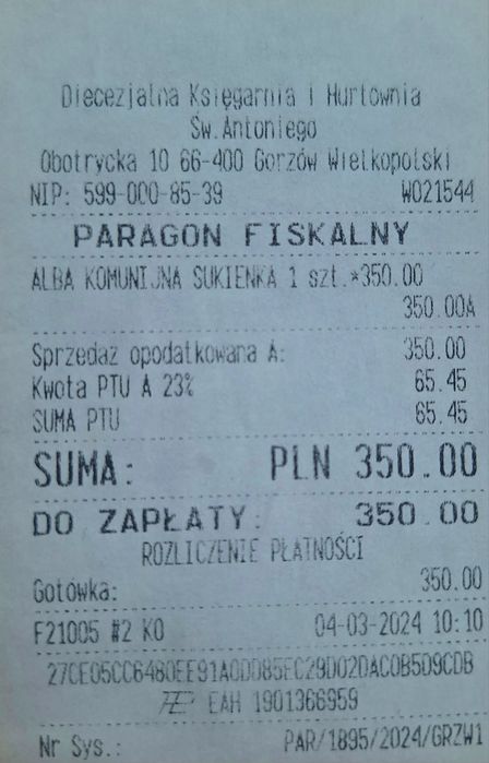 Alba komunijna dla dziewczynki