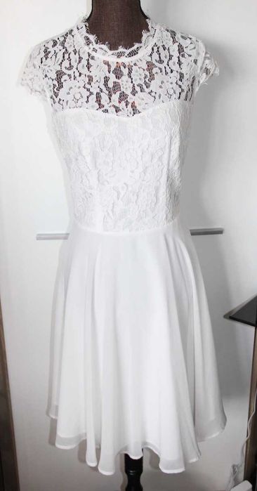 biała sukienka suknia ślubna krótka koronka koronkowa 36 s xs 34 biel