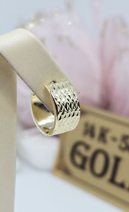 Złote kolczyki frezowane szerokie kółka próba 585 14k