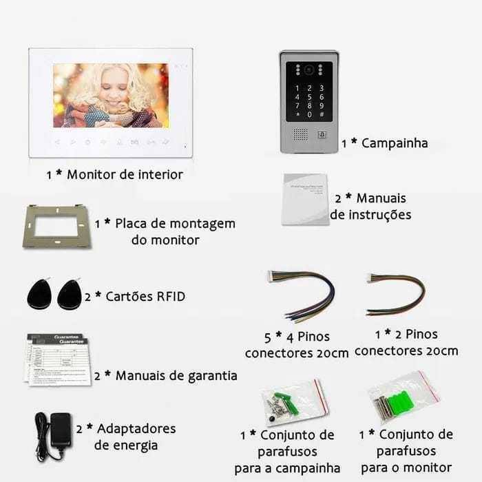 Vídeo Porteiro Tuya * S/ Fios * WiFi * Ecrã Tátil 7 Polegadas * Código