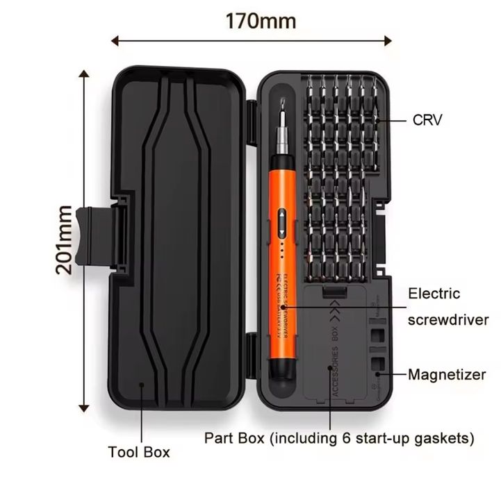 Електровикрутка з набором змінних біт 38шт