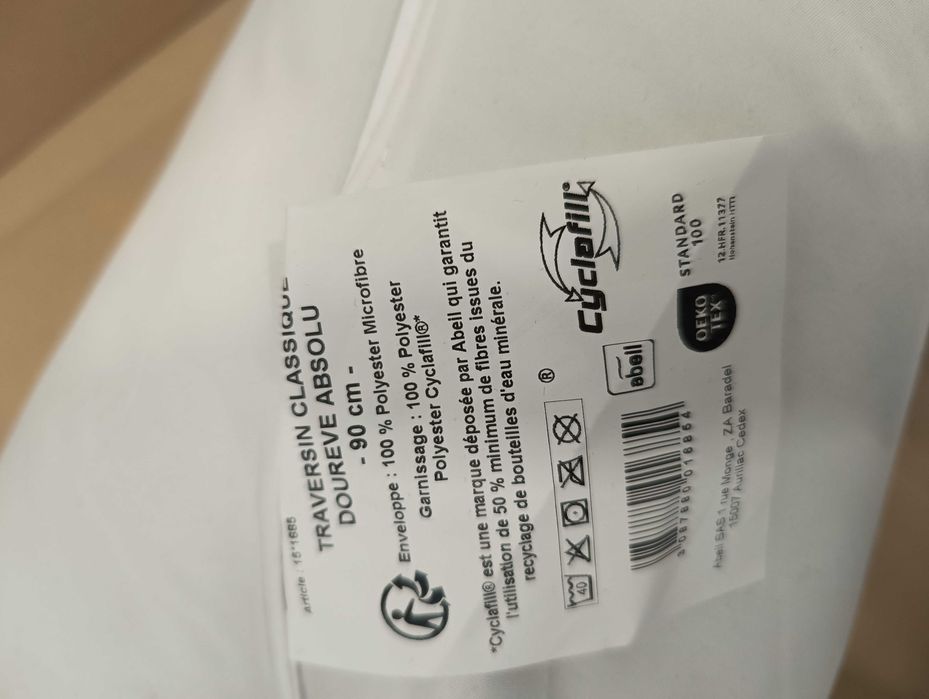Abeil Doureve Absolu poduszka pod głowę wałek biała, 90 cm 2sztuki
