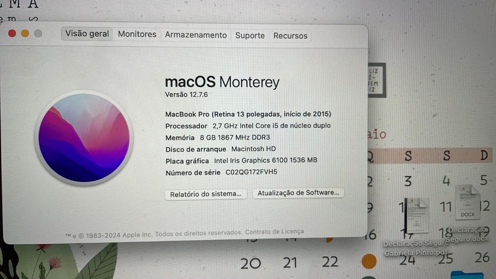 Macbook Pro 13’’ (2015) - detalhes nas fotos