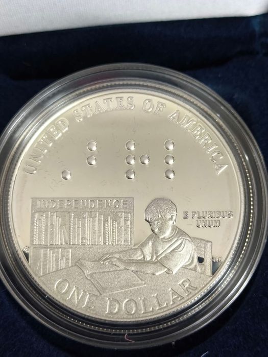 Срібний американський долар Луїс Брайль. СРІБЛО. Сертифікат!