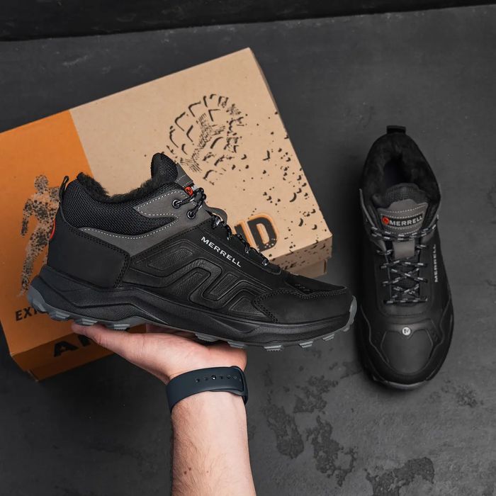 Черные зимние кроссовки Merrell кожаные ботинки