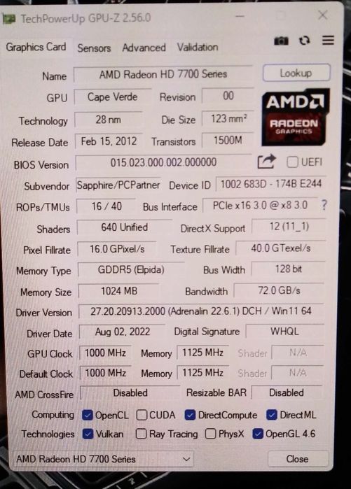 Видеокарта Sapphire PCI-Ex Radeon HD7770 1024MB GDDR5 (128bit)