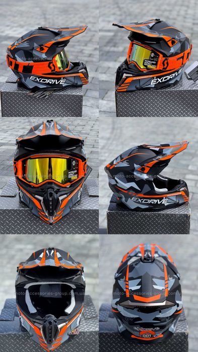 Шолом кросовий EXDRIVE мотошолом ендуро шлем кроссовый мотошлем кросс