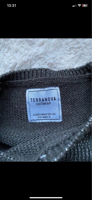 Sweter sweterek szary elegancki Terranova knitwear 128/134 cm 8/9 lat