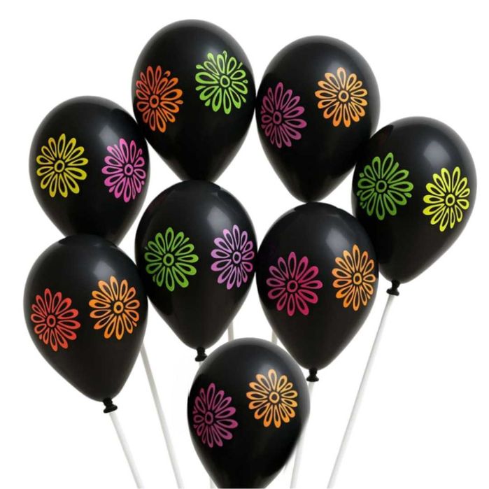 Воздушные шарики черные с рисунком в наборе 8 штук