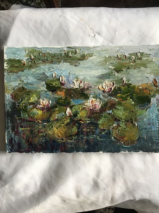 Картина Масло Кувшинки  Гортензии Натюрморт Пейзаж Живопись маслом
