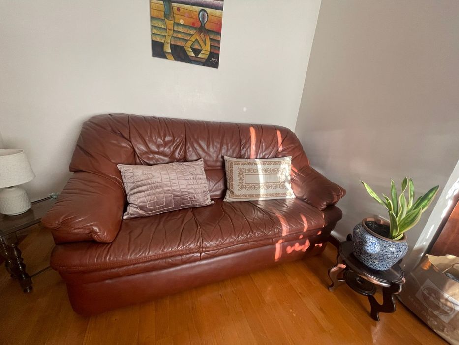 Sofá em  pele de  3 Lugares - Castanho  Vintage