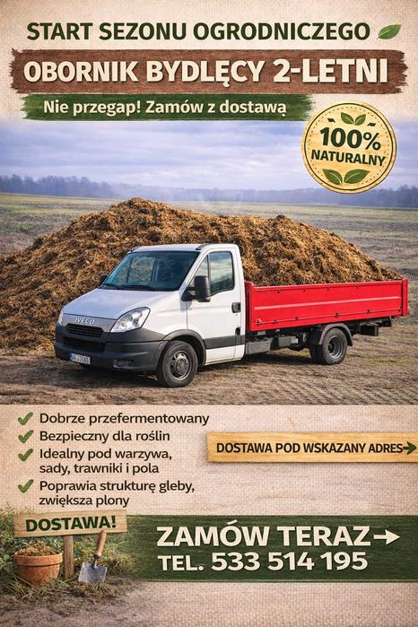 Obornik nawóz bydlęcy krowi 2-letni z dostawą pod wskazany adres