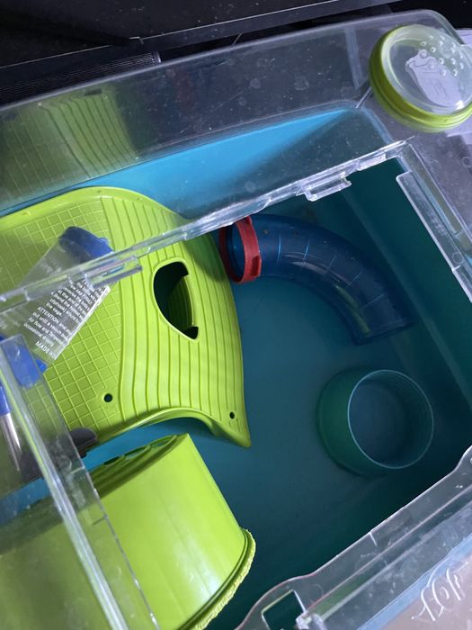 Gaiola hamster com palha e comida