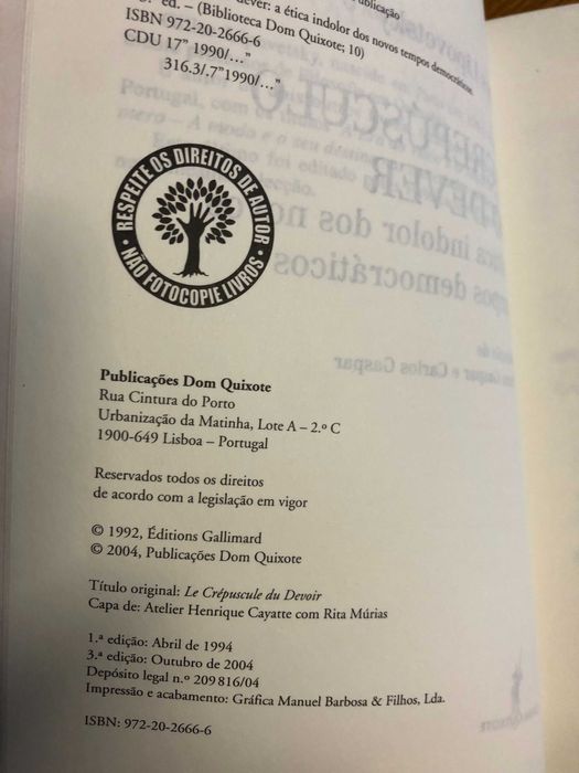 O Crepúsculo do Dever, de Gilles Lipovetsky