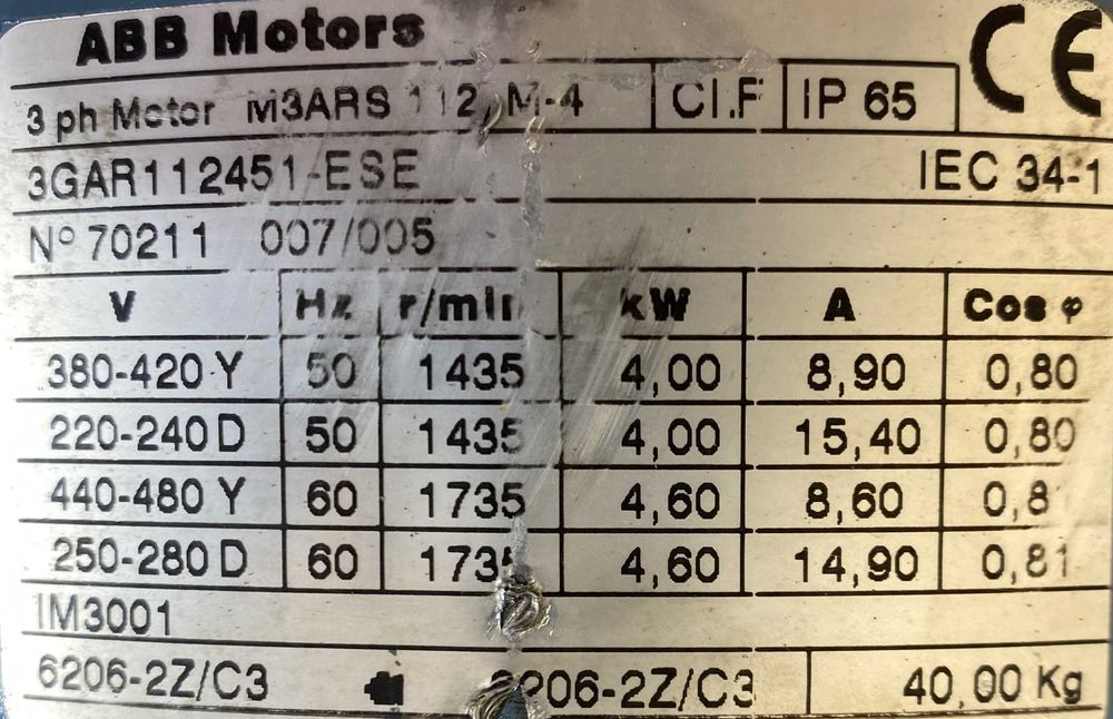 silnik elektryczny 4kW 1435obr. 3fazowy HAMULEC ABB