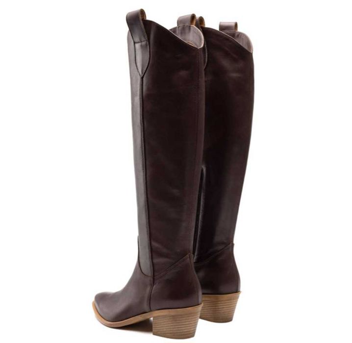 Czekoladowe ciemny brąz kozaki kowbojki do kolan skóra R.Polanski 38